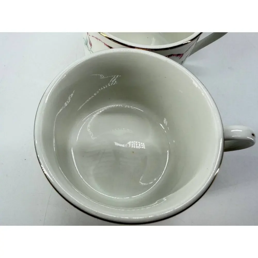 Tabletops Unlimited Floral Rose Coffee Tea Cups Gold Trim Set of 8 Made in China